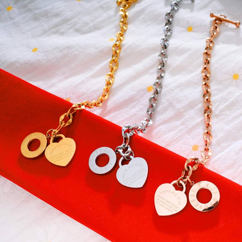 kelistom 316L Stainless Steel Love Heart Charm Bracelet for Women Romantic Gift Silver/Rose/18k Gold Plated OT Clasp Bracelets (silver) - Image 4